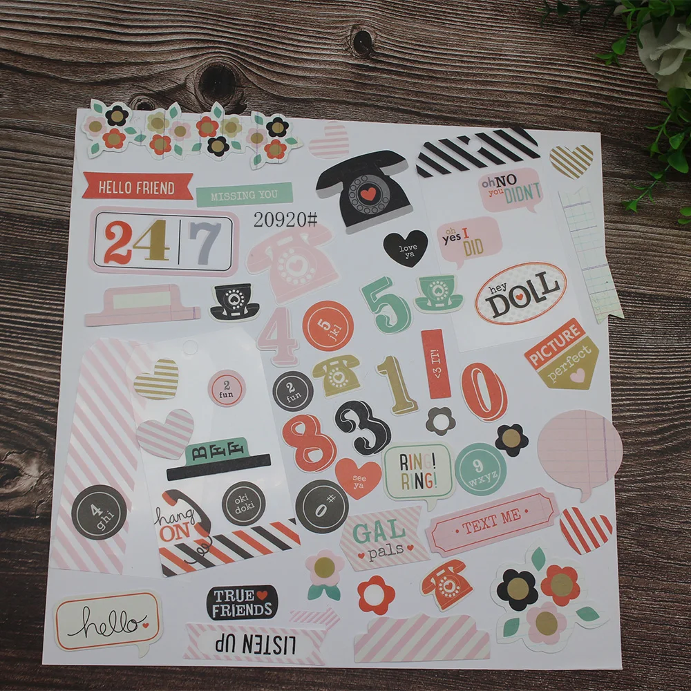 

115pcs NumbersLetters & Phone Happy Heart Flower Card Paper Die Cut Stickers for Scrapbook Happy Plan Card Making/Diary Project
