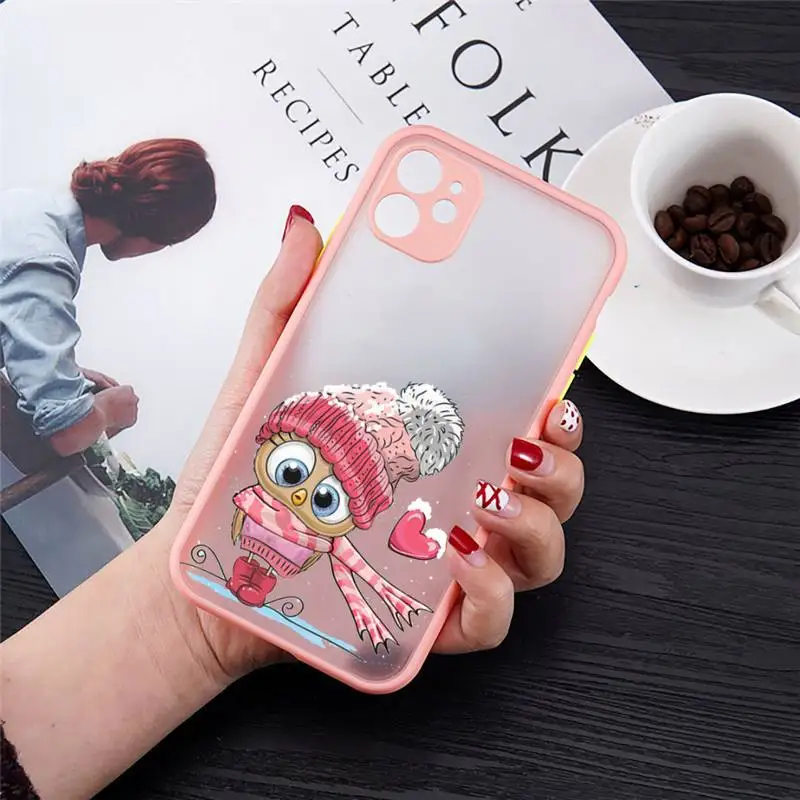 Cute cartoon animal Owl capa shell cover Phone Case Candy Color for iPhone 13 6 7 8 11 12 s mini pro X XS XR MAX Plus