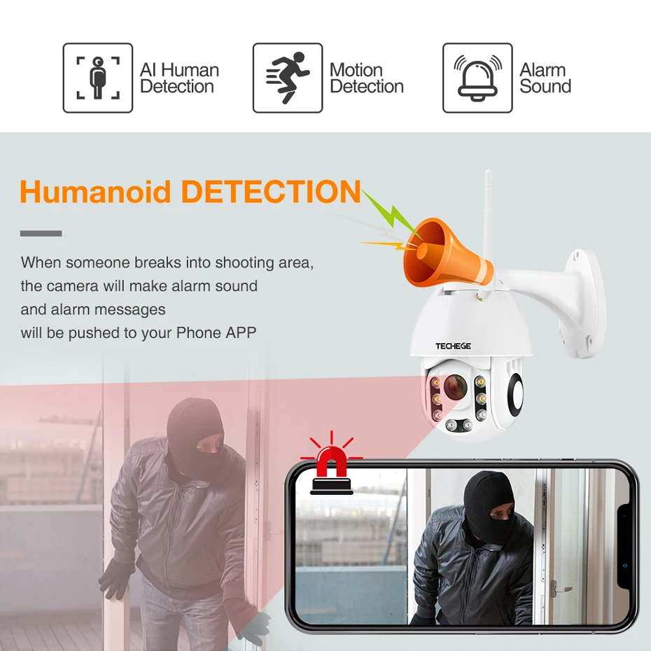 Techege HD 1080P Беспроводная IP камера CCTV AI обнаружения человека Pan Tilt Intercom 2MP камера безопасности TF хранение Открытый водонепроницаемый