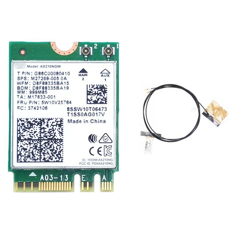 

Wi-Fi 6E Bluetooth 5,2 для AX210 Двухдиапазонная 3000 Мбит/с M.2 беспроводная карта AX210NGW 2,4G/Φ 802.11Ax с антенной IPEX