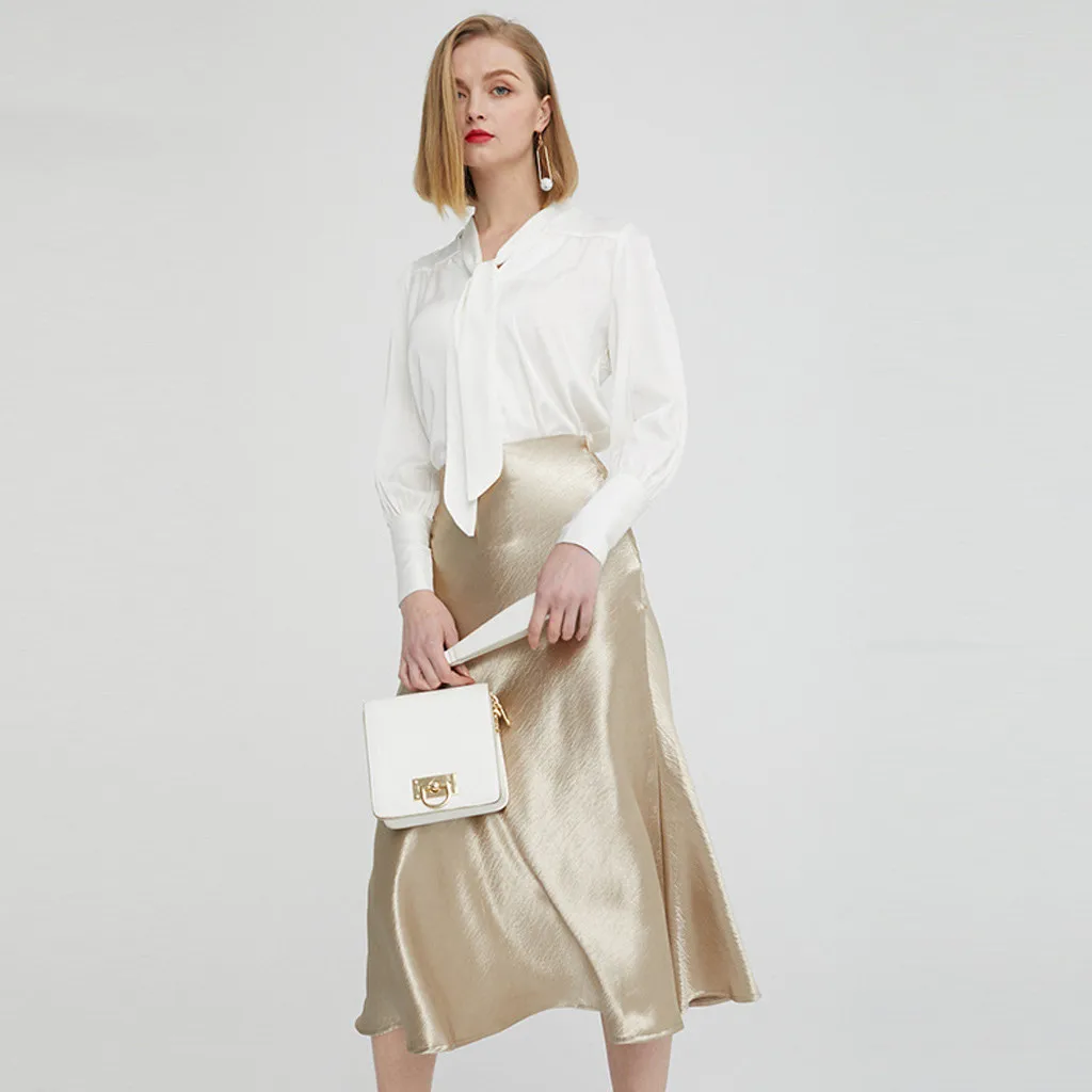 Женская атласная юбка с завышенной талией на молнии | одежда