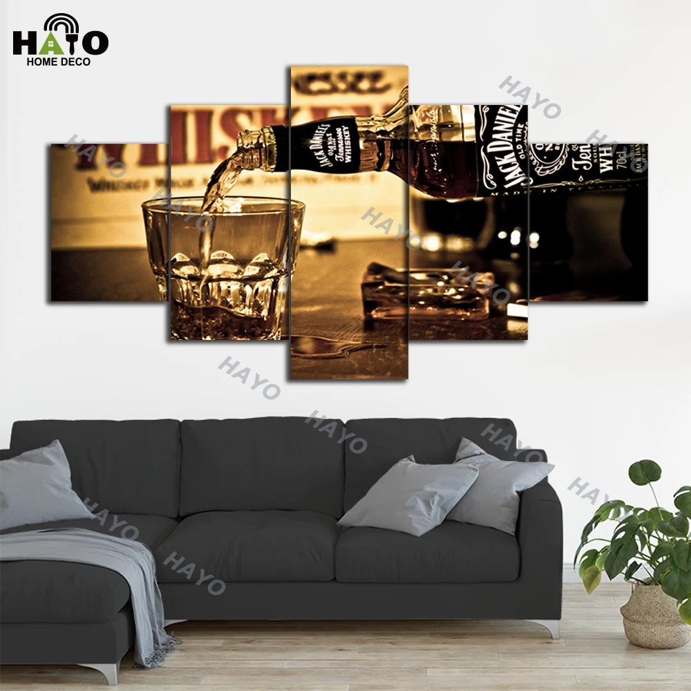 

Wine Bars Interior Paintings Whiskey Decorative Picture on the wall Canvas With Frame Inside