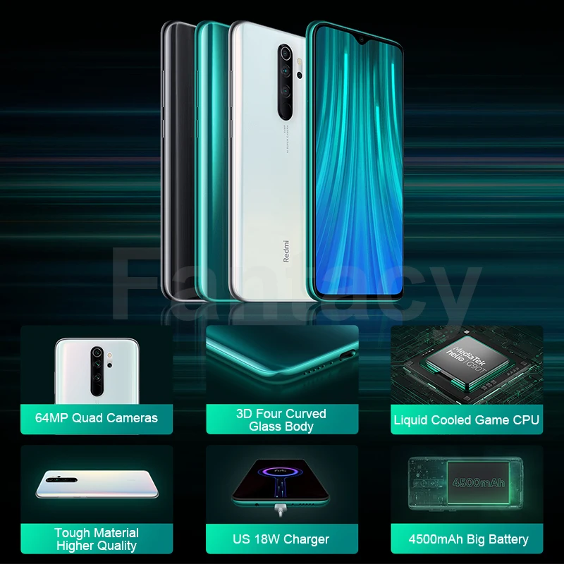 Xiaomi Redmi Note 8 Pro Гб 256 ГБ 64 мп Quad Camera MTK Helio G90T 6 53 'ɿHD + дисплей 4500 мАч смартфон 18 Вт QC