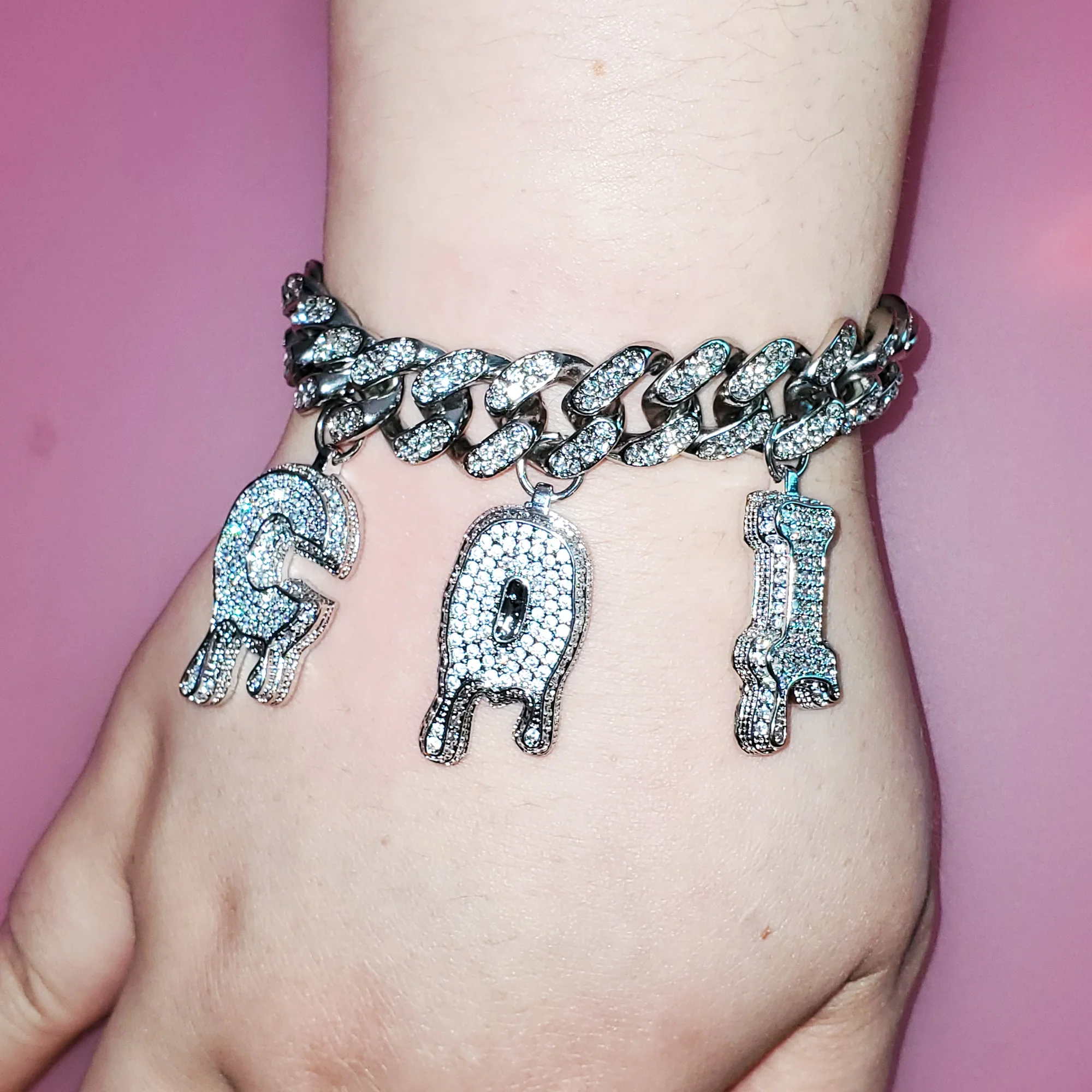 

Grandbling Unique Drip Letters Custom Name Bracelet 12MM Cuban Chain Hang Letters Personalized Anklet Hip Hop Jewelry