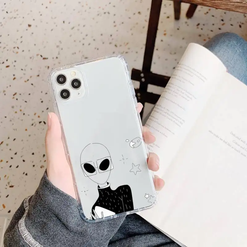 

Funny cute Cartoon alien space Phone Case Transparent soft For iphone 5 5s 5c se 6 6s 7 8 11 12 plus mini x xs xr pro max
