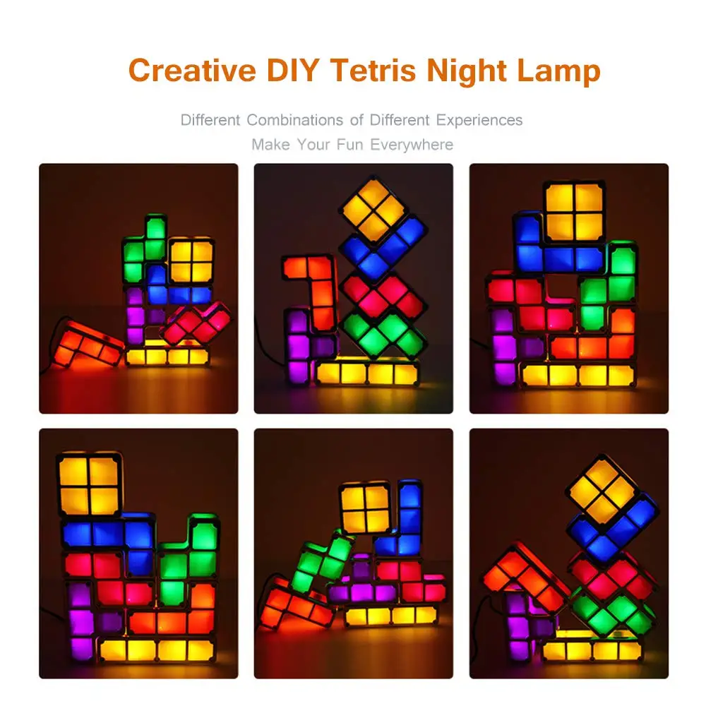 DIY Tetris светильник головоломка Штабелируемый светодиодный настольный