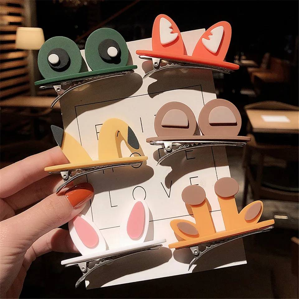 Металлическая заколка для волос с милыми акриловыми животными кроличьими ушками