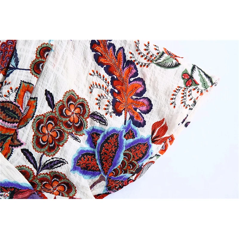 

KRSB Summer Women's Clothing ZA Color Flower Printing V-Neck Design Short-Sleeved Loose Dress Sexy Retro Printing Chic Design