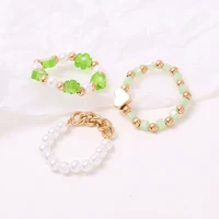 new creative simple temperament womens small flower love cute chain stitching ring 3 piece set