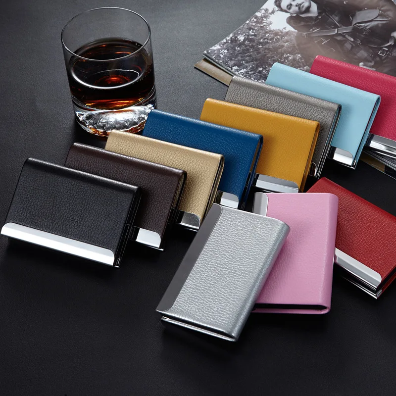 

Waterproof Rfid Wallet Fashion Women Business Card Holder PU Leather ID Name Card Case Aluminum Box