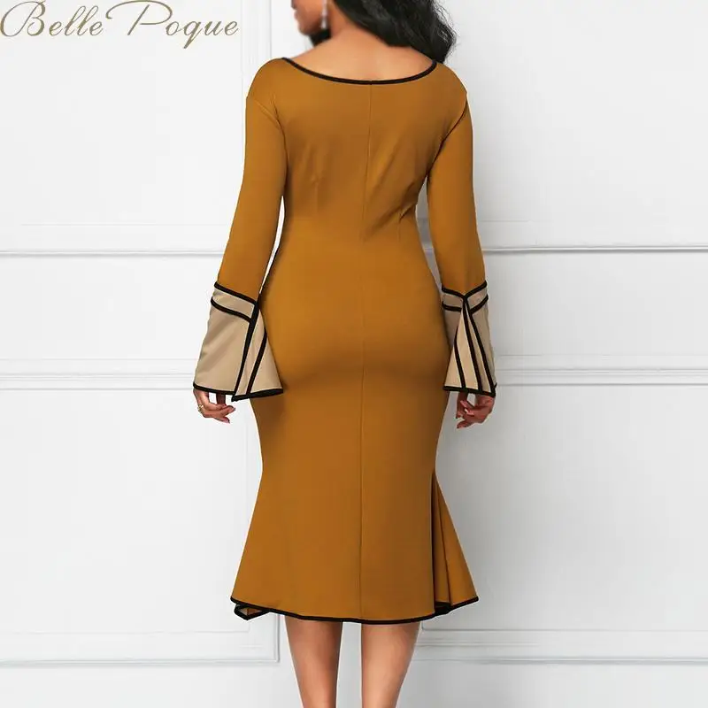 Belle Poque 2019 осень зима сексуальное платье с расклешенными рукавами женские платья