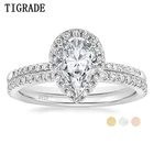 TIGRADE 925 пробы Серебряное обручальное кольцо, Каплевидная форма, обручальные кольца, наборы для ухода за кожей Halo кубический циркониевый солитер Обручение кольцо для Для женщин Размеры