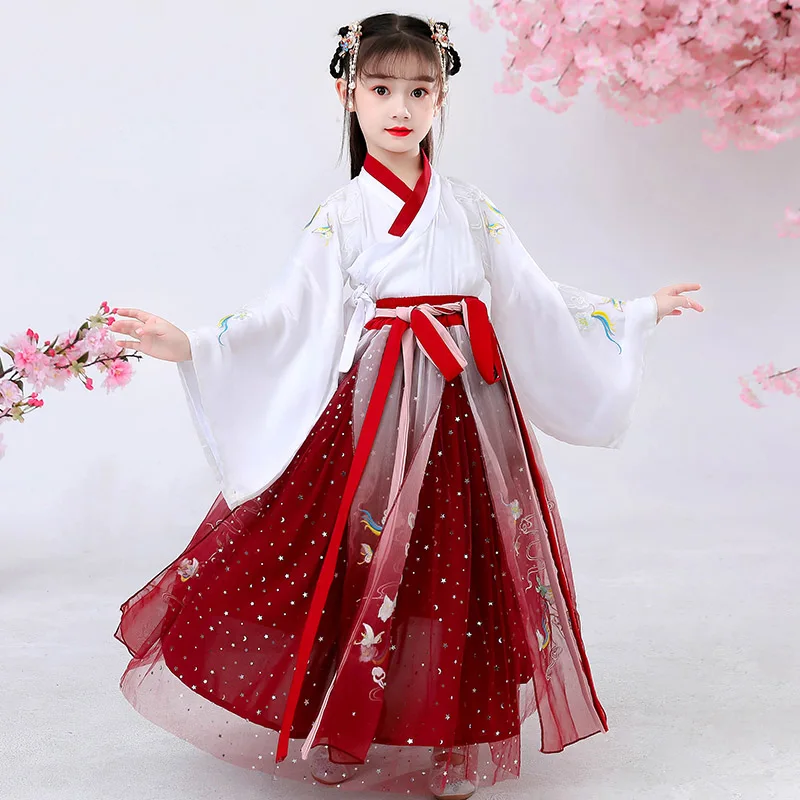 

2021 одежда в китайском стиле для детей, сценический костюм феи ханьфу, зимние костюмы для народных танцев, праздничная одежда, Классическая т...