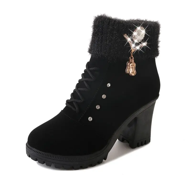 Ботильоны Женские теплые плюшевые зимние ботинки Зимние со шнуровкой Модные