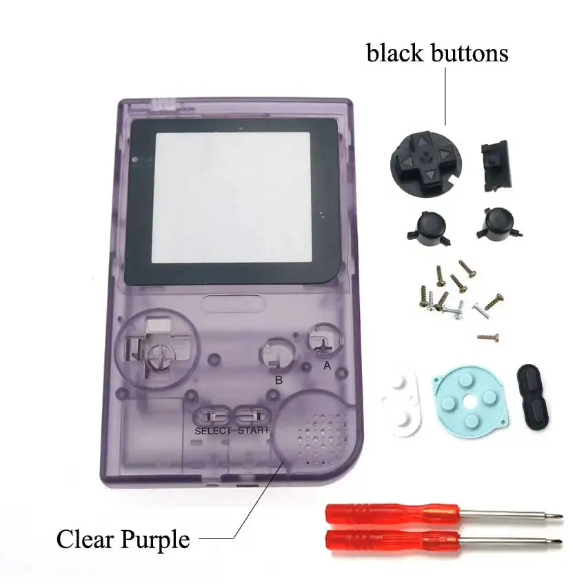 YuXi полный Чехол Корпус Замена для Gameboy Карманная игровая консоль для GBP оболочка с кнопками Набор отверток Инструменты - Цвет: clear purple
