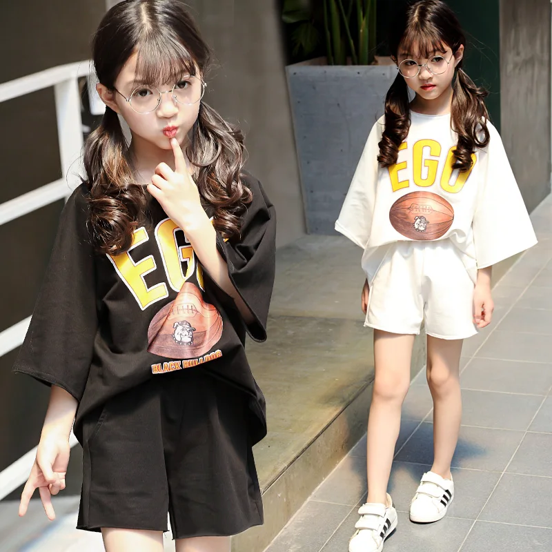 Новые стильные летние повседневные Детские комплекты из 2 предметов футболка с