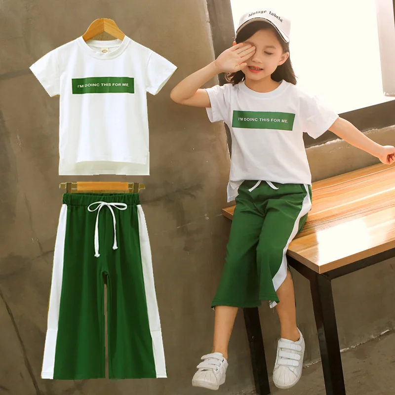 Купи 2021 Girls Clothing Sets Short Sleeve T-Shirt+Pants 2Pcs Summer Kids Outwear Children Clothes Suits 4 5 6 7 8 9 10 11 12 Years за 680 рублей в магазине AliExpress