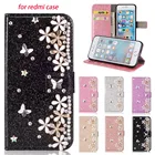 Чехол-книжка для Redmi Note 10 Pro, 9, 9Pro, 8, 8Pro, 7, 9A, 9T, Foco M3, F3, X3, NFC, 11Ultra, Со стразы в виде цветов