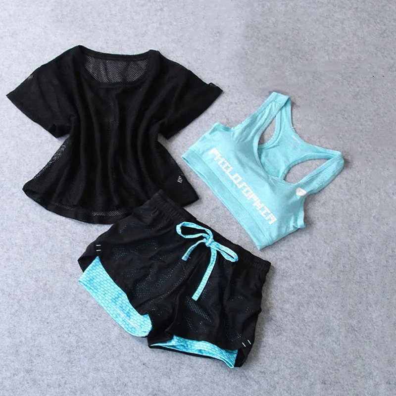 Women's Yoga Suit 3 PCS Set Fitness Clothing Sportswear For Female Workout High Waist Sports Clothes Running Top | Спорт и
