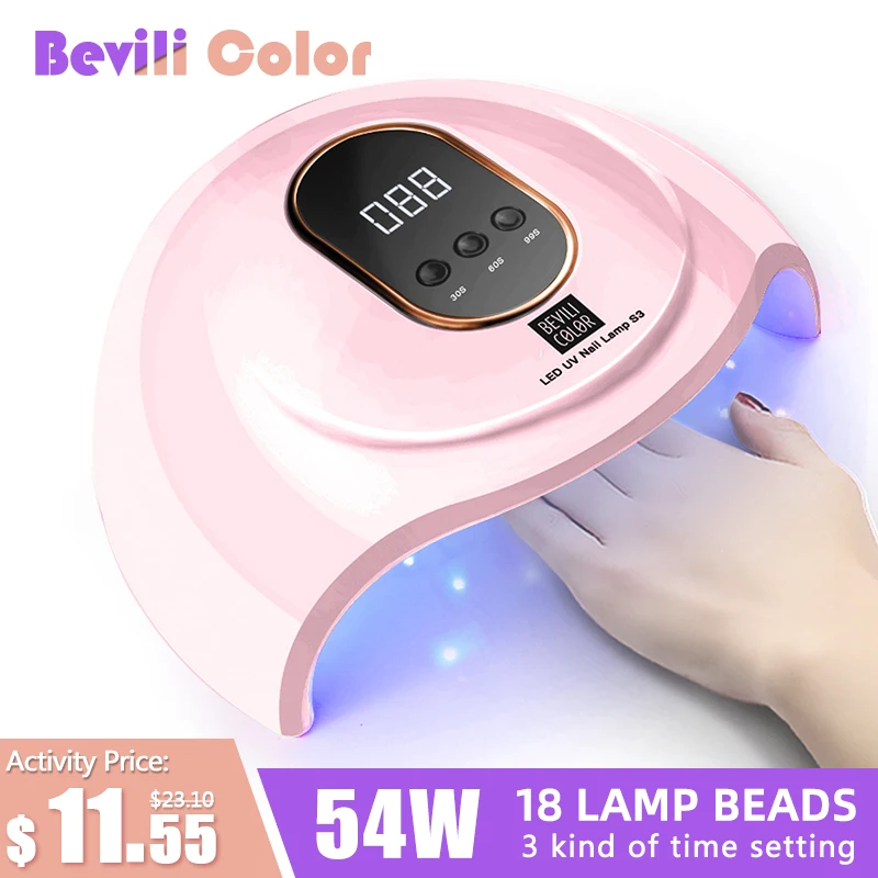 

Bevili Color 54W 18 Pcs LED Lamp Nail Dryer Ice Lamp For Drying Gel Polish Timer Auto Sensor Manicure Tools Free USB Line