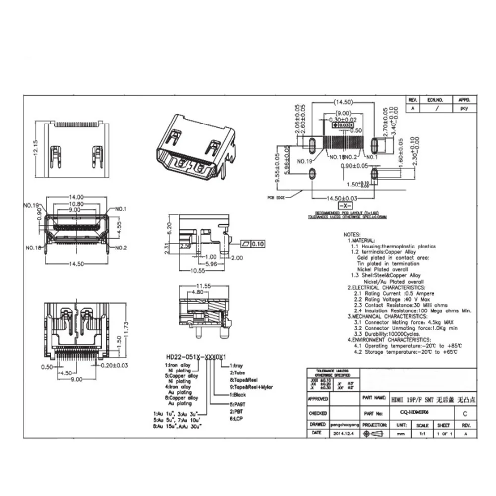 

2021 10PCS HDMI 19PIN Female SMD SMTSeat Horizontal HDMI HD Connector Hot Sale