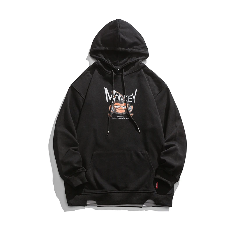 

KB 2021 Street Style Hoodies Sweatshirts Streetwear Mens Spring new style buttoned Cute monkey print Hoodie sweater