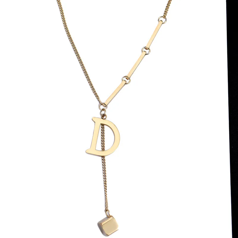

2021 New Fashion Jewelry Necklace Women Titanium Steel Simple Letter Pendant Short Ins Korean Fashion Sweater Necklace for Women