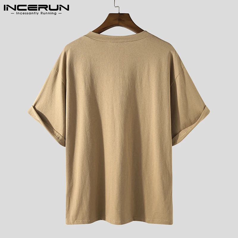 

INCERUN Summer Men T Shirt V Neck Half Sleeve Streetwear Breathable Solid Casual Tee Tops 2021 Cozy Leisure Men's T-shirts S-5XL