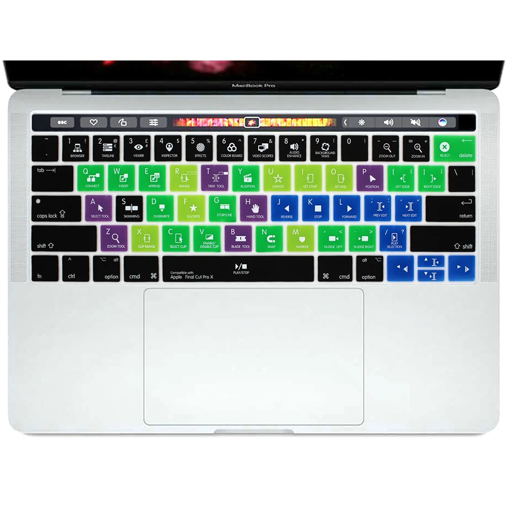 HRH Final Cut Pro X ярлыки горячие клавиши Тонкий силиконовый чехол для клавиатуры для Macbook Pro 1" A1706 15" A1707 A1989 A2159 сенсорная панель