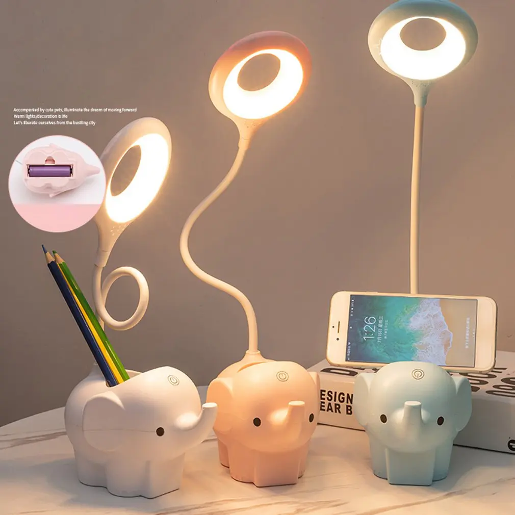 

Creative Elephant Led Adjustable Desk Lamp With Adjustable Silicone Hose Three Gear Color Temperature