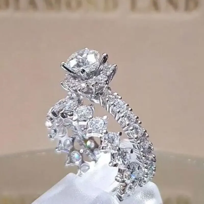 

Crystal Rings for Women White Gold Color Engagement Wedding Finger Ring Set Bridal Party Fashion Jewelry Accessories Gifts