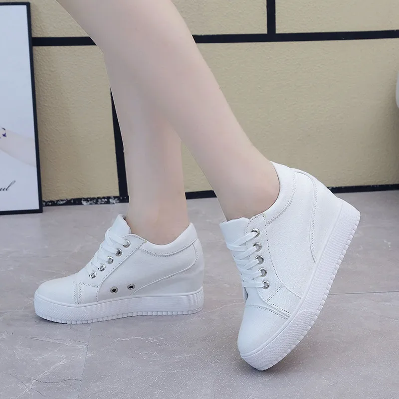 

New women high heels women wedge laces ladies yellow basic 6cm high heel sneakers new fashion platform pumps women plus size 40