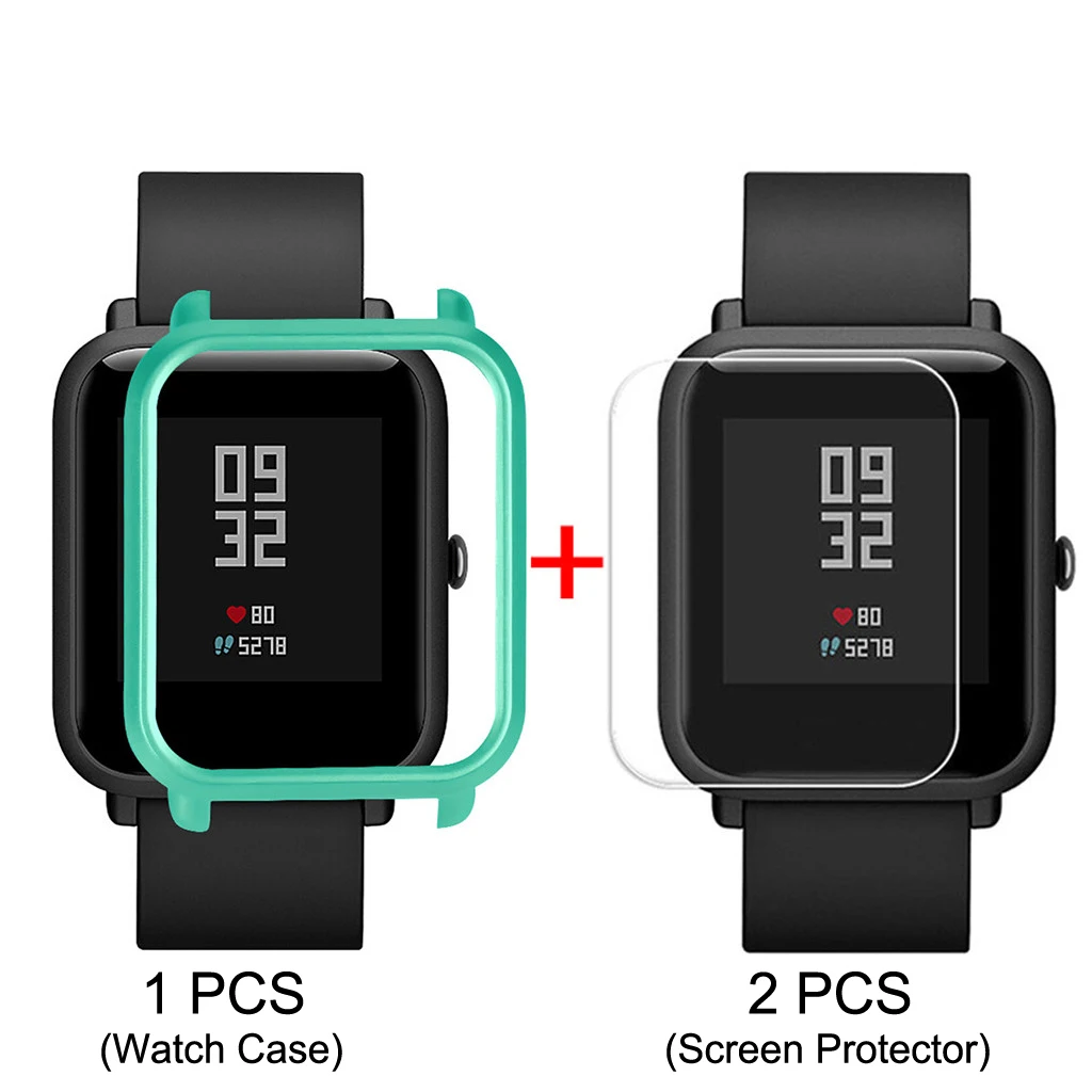 Зеленый Inasmile Стильный чехол+ 2 шт Защитная пленка для экрана для xiaomi correa amazfit bip ремень pulseira amazfit bip чехол Аксессуары - Цвет: Зеленый