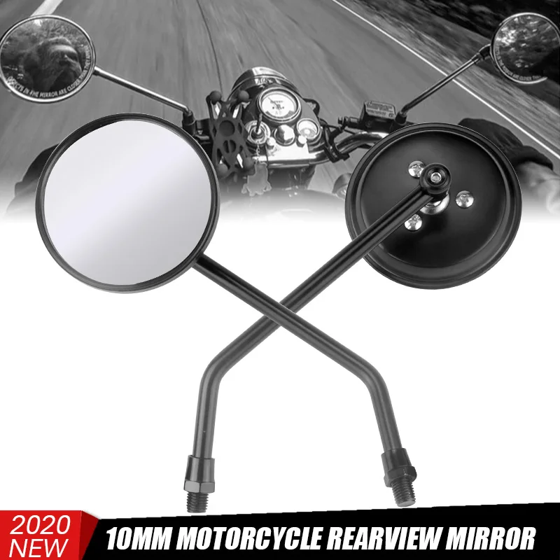 

Universal motorcycle mirrors chrome black round long stem Motorbike Motorcycle Rearview Mirrors 10mm retroviseur moto guidon