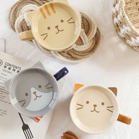cute cartoon ceramic cup with lid coffee japanese cat breakfast mugs tazas student milk drinkware for kitchen table %d0%ba%d1%80%d1%83%d0%b6%d0%ba%d0%b0