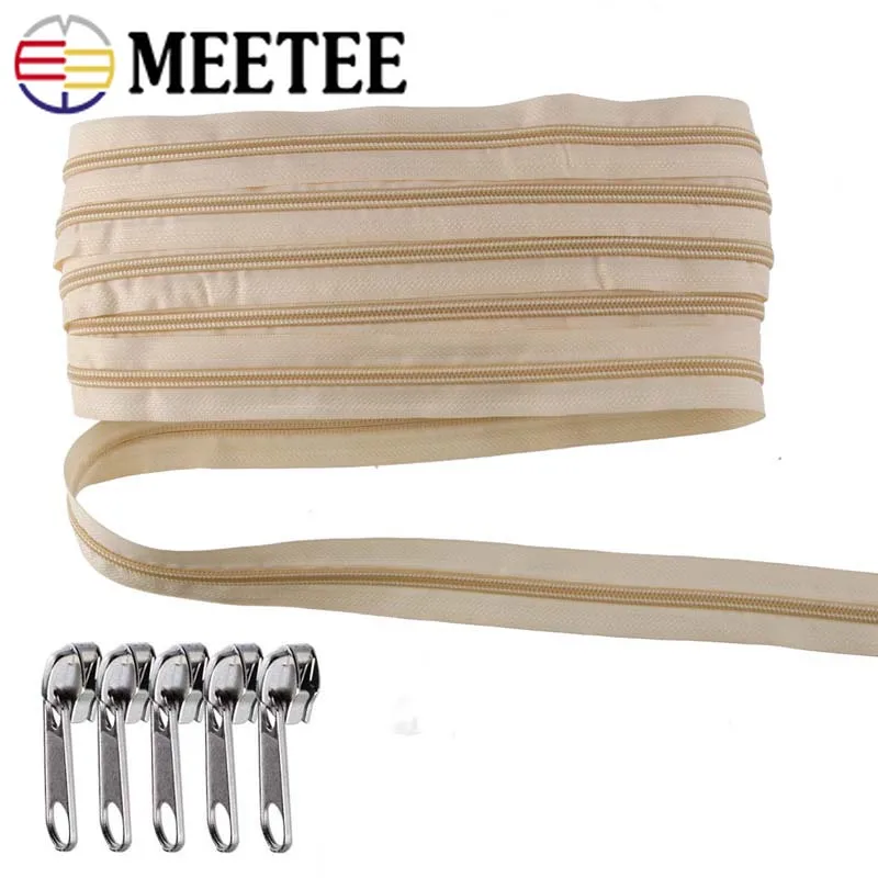Meetee 5#5/10/20meters Nylon Zipper+Pull Sliders for Home Textile Clothing Luggage Bags Quilt Cover Zip Sewing Accessories AP672|Молнии| |