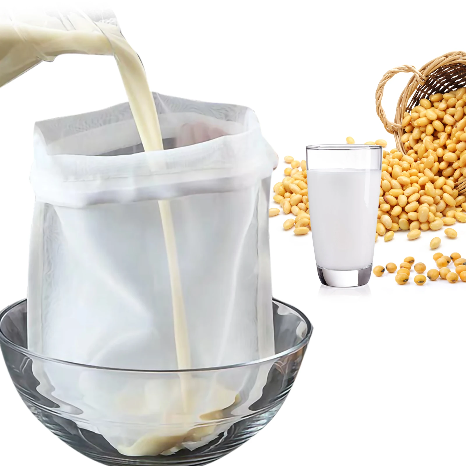 

Reusable Food Grade Nylon Food Storage Bags Filter Bag Beer Milk Oil Mesh Washable Kitchen Fruit Vegetable Bag with Drawstring