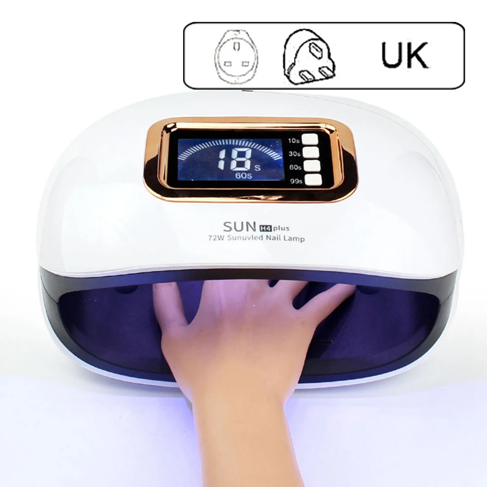 SUN H4 Plus UK Plug SUN H4 Plus 72 Вт 36 светодиодный УФ-светильник для сушки ногтей Сушилка для ногтей 100-240 В ЖК-дисплей автоматический датчик профессионального дизайна ногтей - Цвет: SUN H4 Plus UK Plug