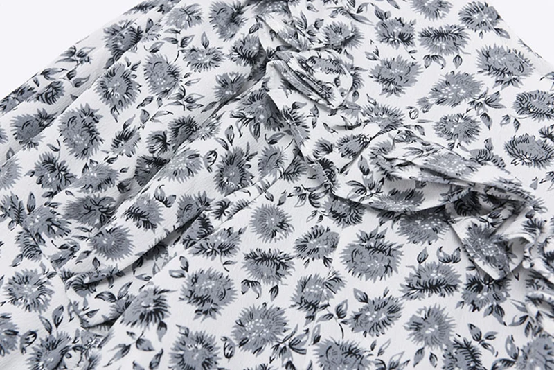 

[EAM] Women Pattern Printed Mini Ruffles Dress New Round Neck Half Sleeve Loose Fit Fashion Tide Spring Summer 2021 1DD9003