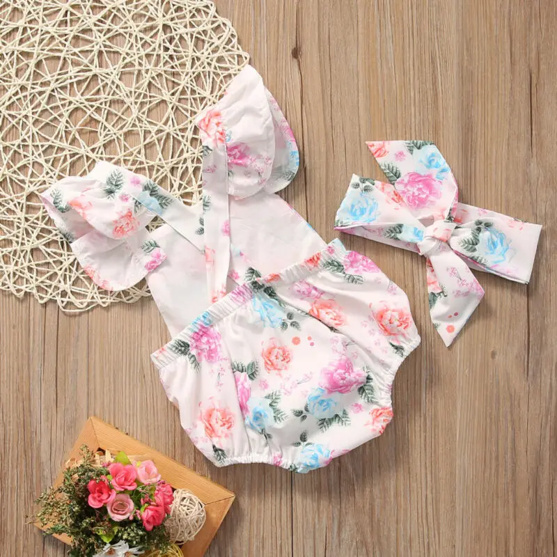 

Hot Newborn Infant Baby Girl Sleeveless Floral Romper Jumpsuit Headband Outfit
