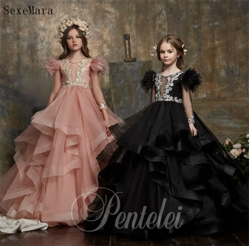 New Arrival Luxury Flower Girl Dresses For Wedding Sheer Bateau Neck Appliqued Pageant Gowns Ball Gown Custom Made | Детская одежда и