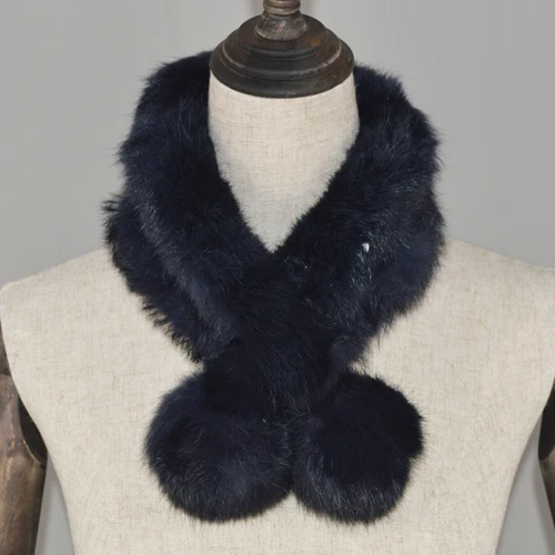dark blue Новинка,, женский шарф из натурального кроличьего меха, натуральный мех кролика, теплый мягкий шейный платок, модный шарф из кроличьего меха - Цвет: dark blue