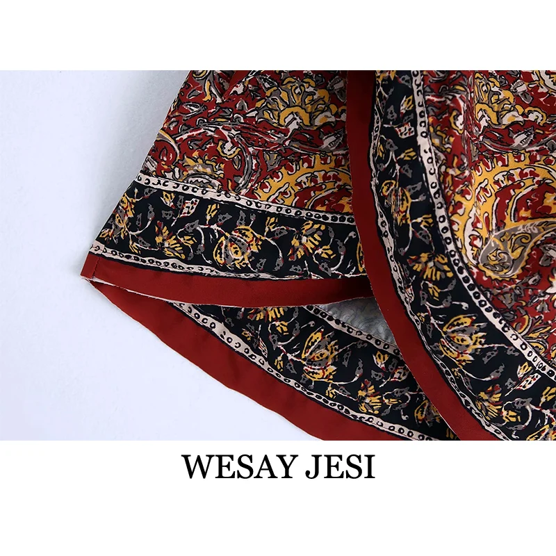 

WESAY JESI Pleated Mini Skirt 2021 Printed Asymmetric Sarong Skirt Casual Bowknot Retro Temperament Personality Versatile Skirt