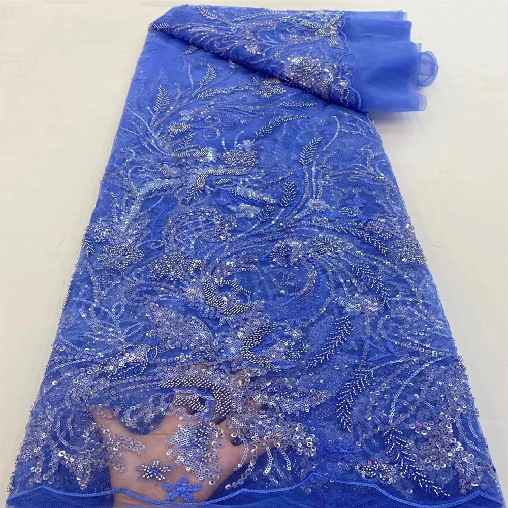 

Nigerian Handmade Beaded Lace Fabrics 2021 High Quality African Lace Fabric Wedding French Tulle Lace Material For Dress r18-36