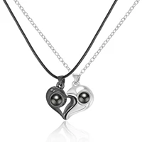 2pcs set magnetic heart couple necklace jewelry choker pendant chain necklaces for men women lovers girls boys lady gift