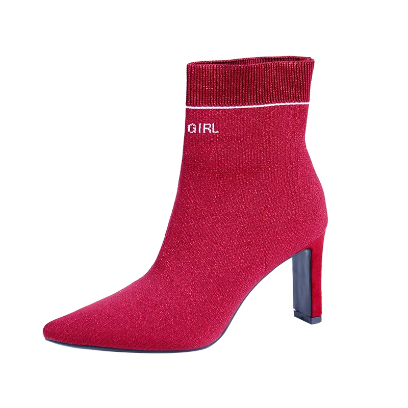 Пикантные красные женские модные вязаные носки с острым носком на толстом