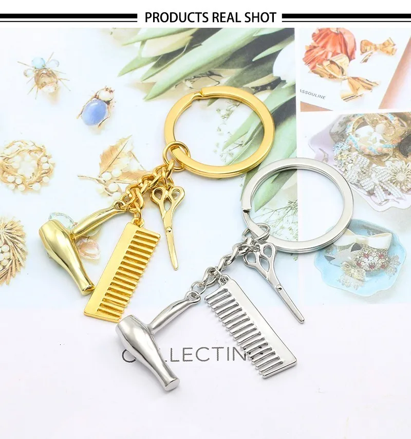 Simple Hair Tools Alloy Keychains Hairstylist Salon Graduation Gifts For Men Comb Scissors Dryer Key Ring Dropshipping