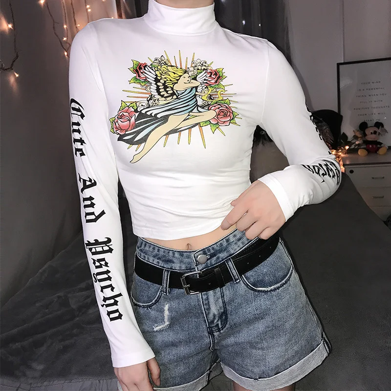 Женская футболка с эстетическим принтом в стиле Харадзюку хлопок белый тонкий