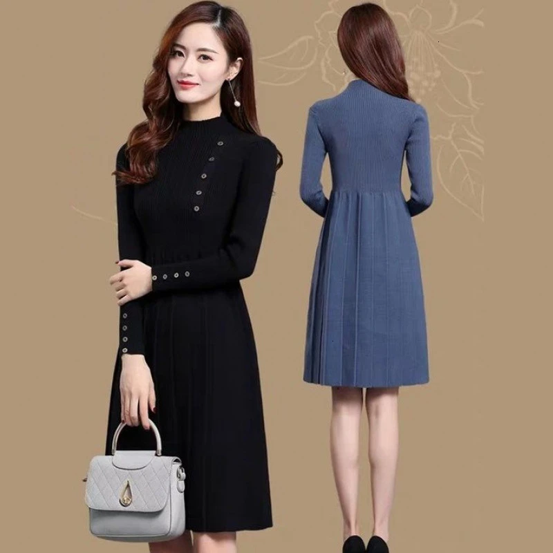 Женское трикотажное платье-свитер Leiouna повседневное однотонное длинное платье с