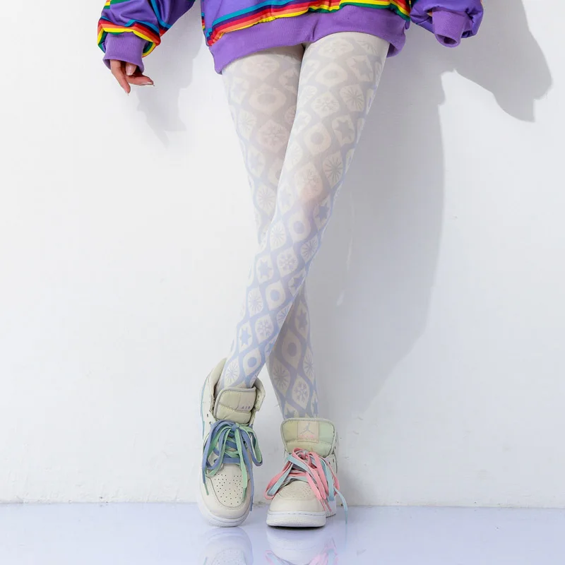 Темные полосы принт с геометрическим узором женские колготки Прямая поставка |